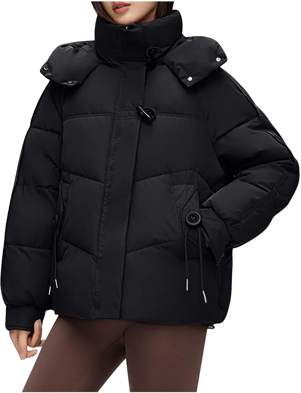Womens Puffer Jacket Hooded Winter Warm Quilted Down Coat Puffy Jacket Parkas Fashion Full Zip Outwear with Pockets