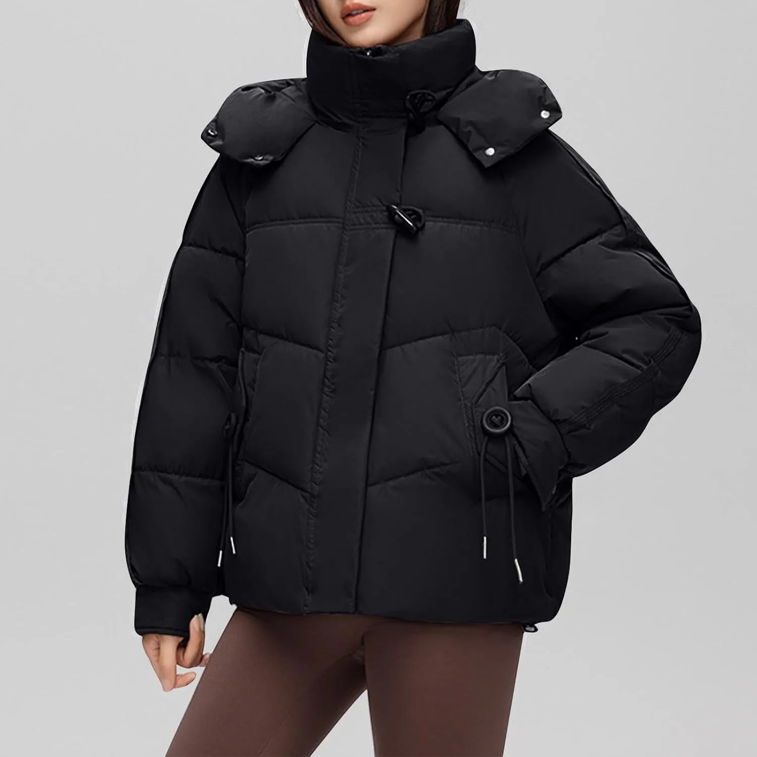 Womens Puffer Jacket Hooded Winter Warm Quilted Down Coat Puffy Jacket Parkas Fashion Full Zip Outwear with Pockets