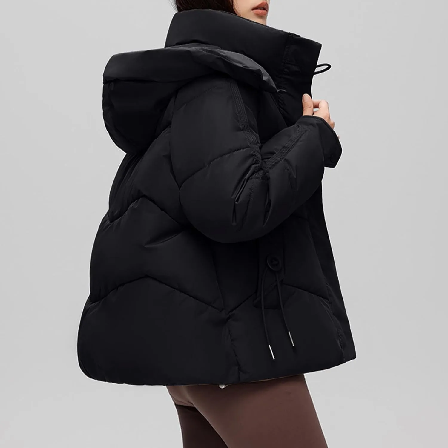 Womens Puffer Jacket Hooded Winter Warm Quilted Down Coat Puffy Jacket Parkas Fashion Full Zip Outwear with Pockets
