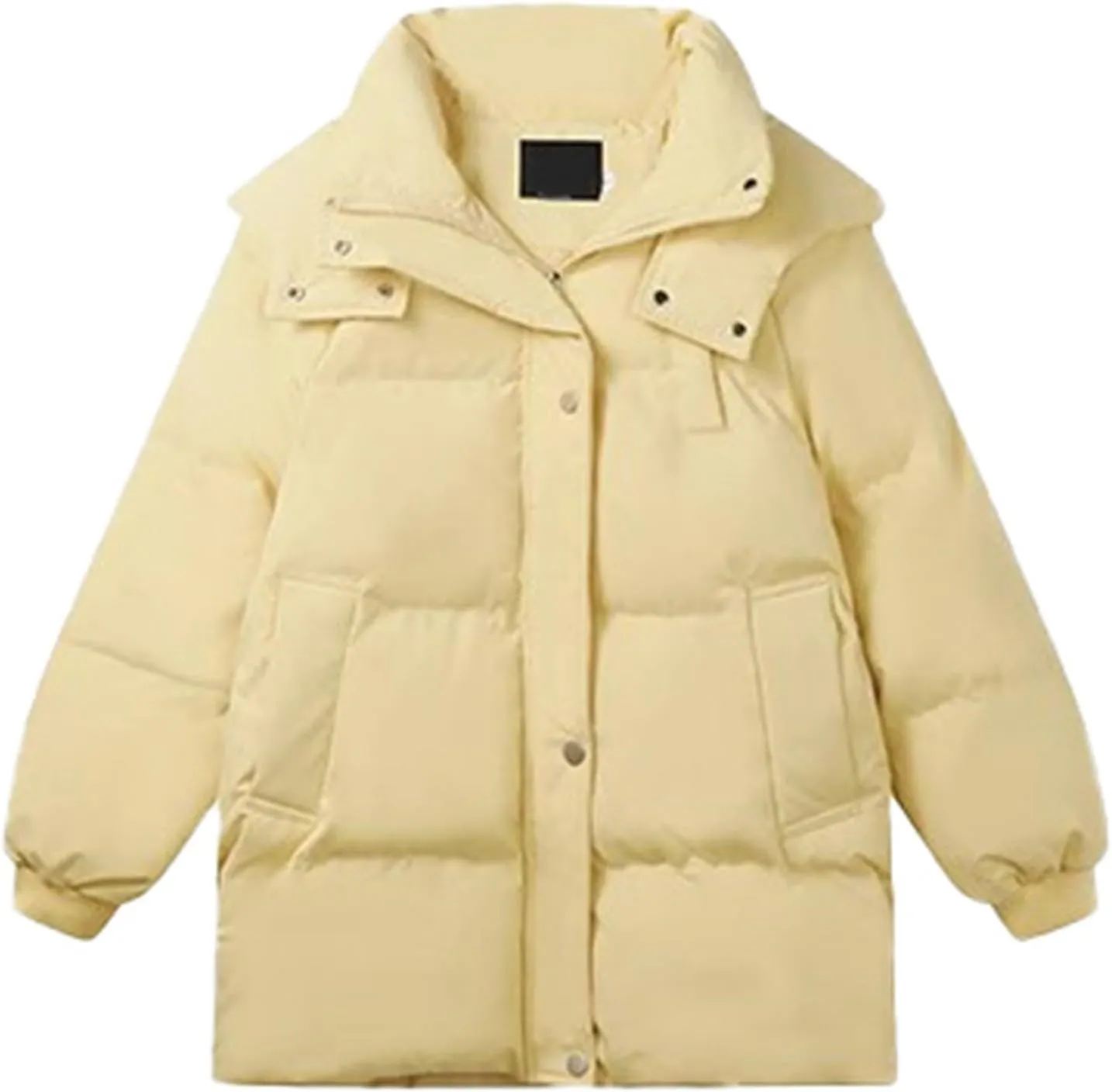 Women's Puffer Jacket Lightweight Quilted Down Jackets Oversized Mid Length Thickened Hoodie Winter Coat with Pockets