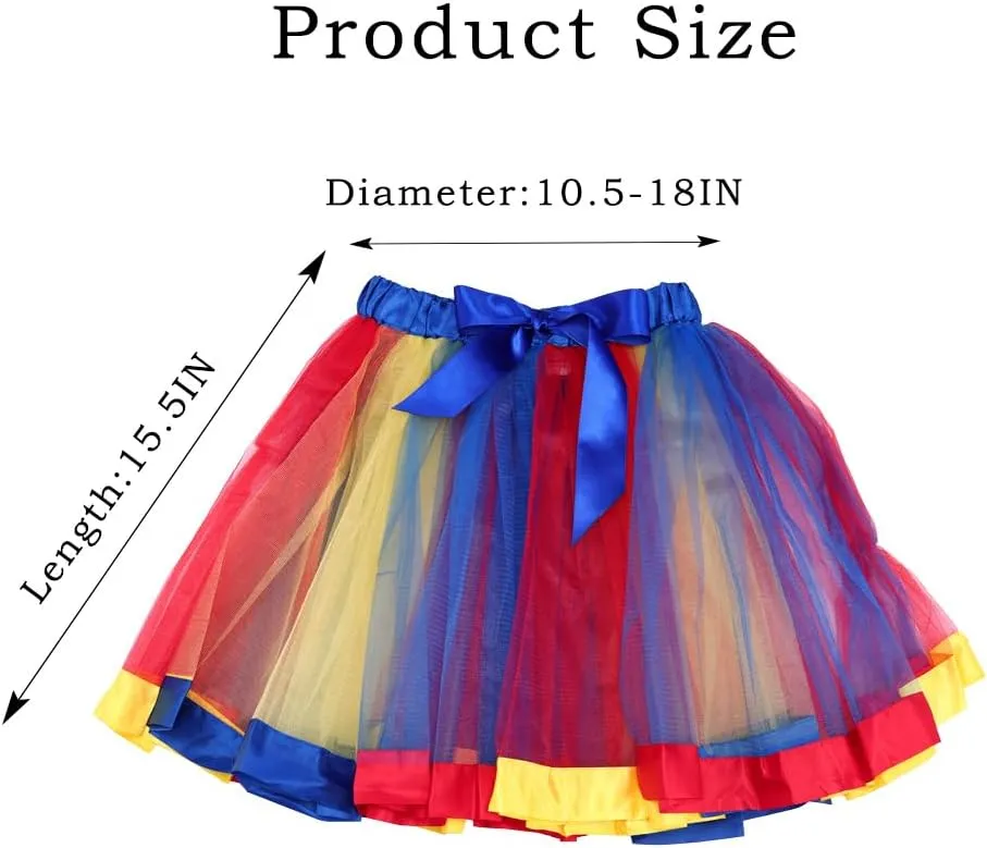 Womens Rainbow Tutu Skirt Layered Tulle Dance Skirts Elastic Adult Tutus Skirt for Halloween Costume Party Running