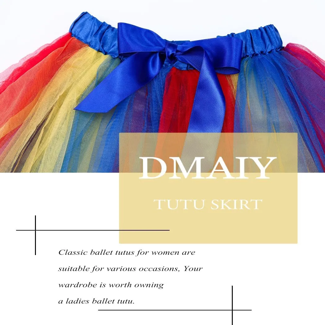 Womens Rainbow Tutu Skirt Layered Tulle Dance Skirts Elastic Adult Tutus Skirt for Halloween Costume Party Running