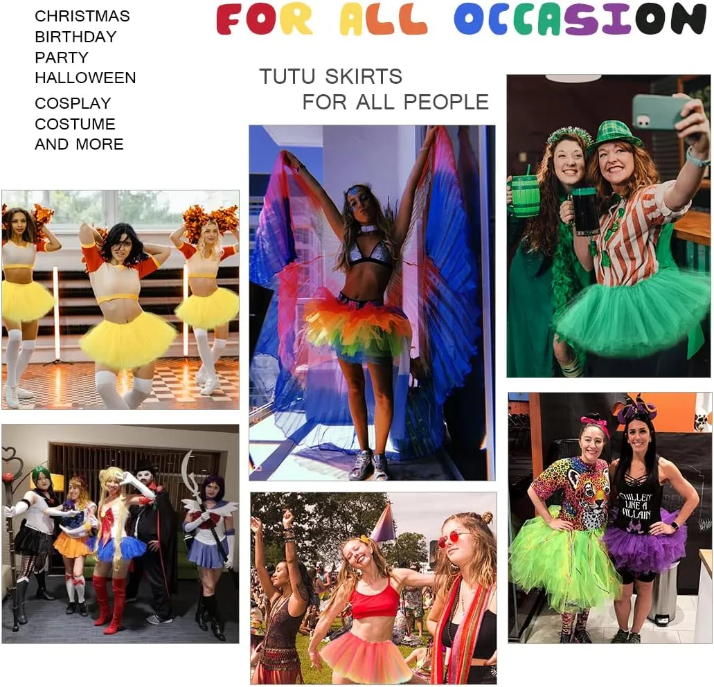 Womens Rainbow Tutu Skirt Layered Tulle Dance Skirts Elastic Adult Tutus Skirt for Halloween Costume Party Running