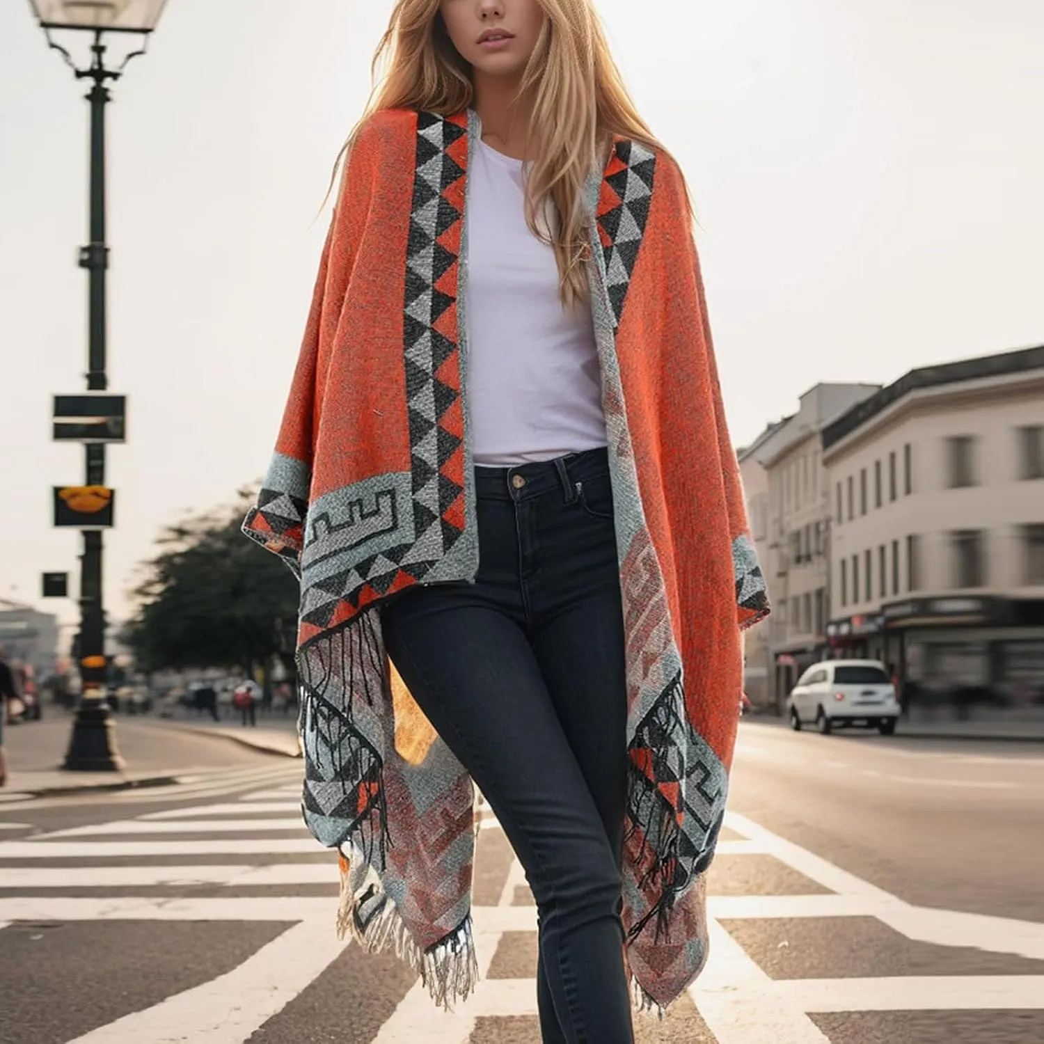 Women's Shawl Wraps Open Front Poncho Cape 2024 Oversized Sweaters Casual Cardigan Shawls for Fall Winter