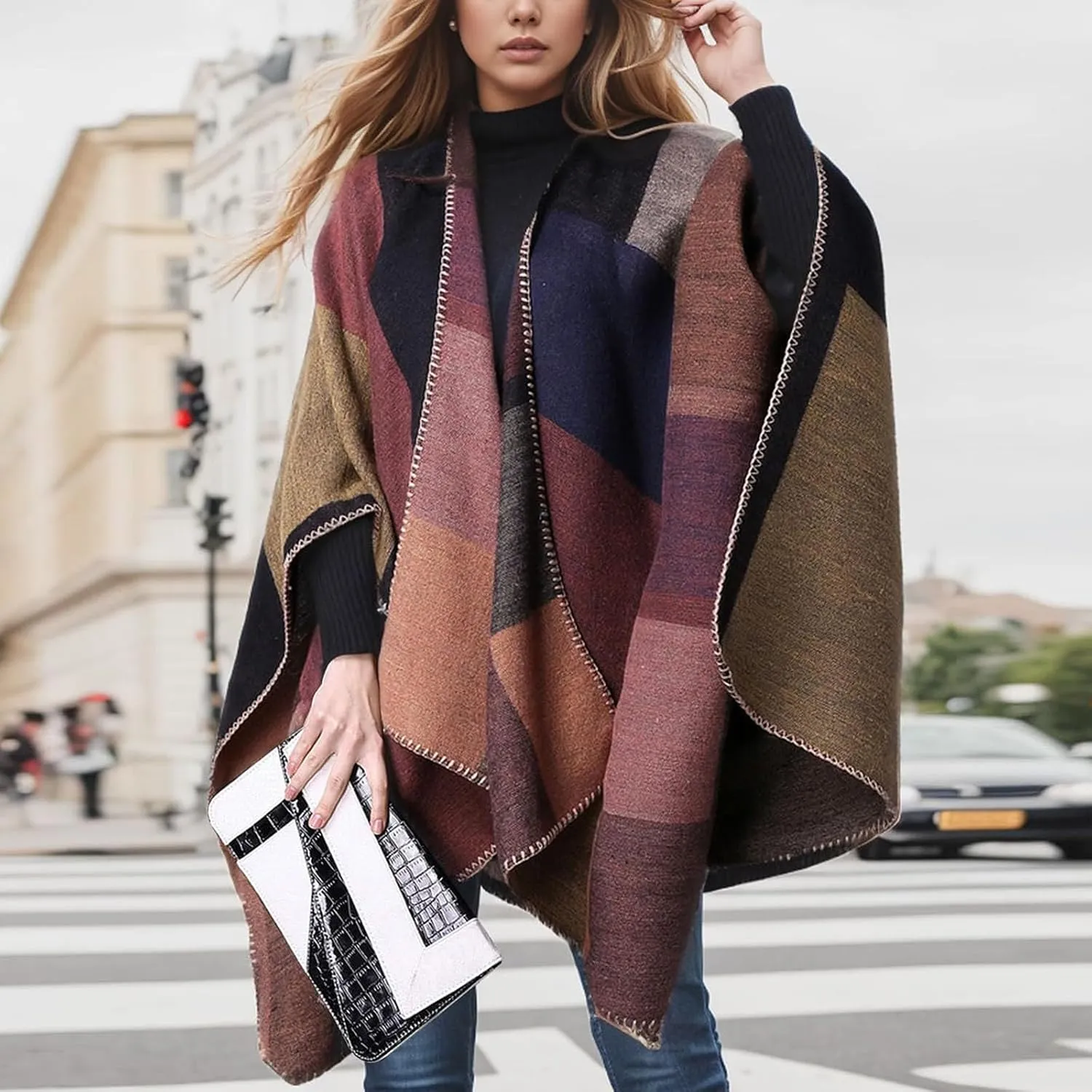 Women's Shawl Wraps Open Front Poncho Cape 2024 Oversized Sweaters Casual Cardigan Shawls for Fall Winter