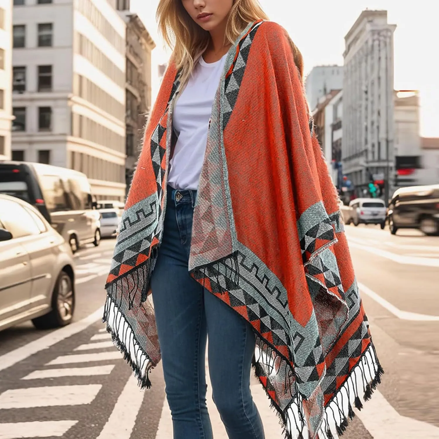 Women's Shawl Wraps Open Front Poncho Cape 2024 Oversized Sweaters Casual Cardigan Shawls for Fall Winter