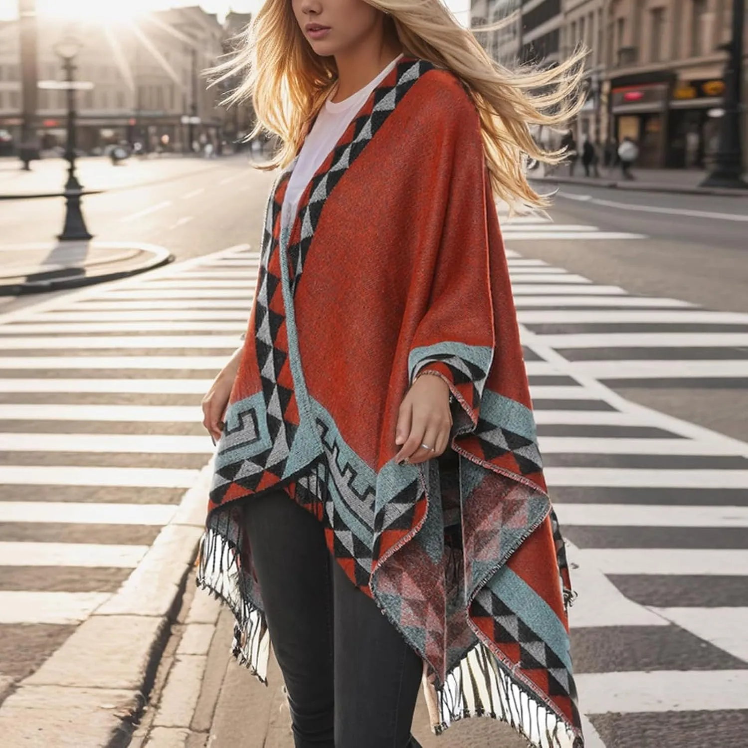 Women's Shawl Wraps Open Front Poncho Cape 2024 Oversized Sweaters Casual Cardigan Shawls for Fall Winter