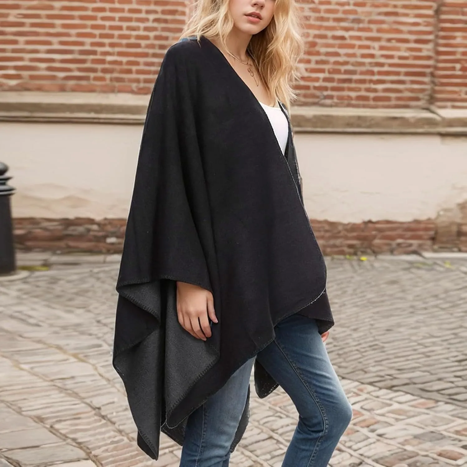 Women's Shawl Wraps Open Front Poncho Cape 2024 Oversized Sweaters Casual Cardigan Shawls for Fall Winter