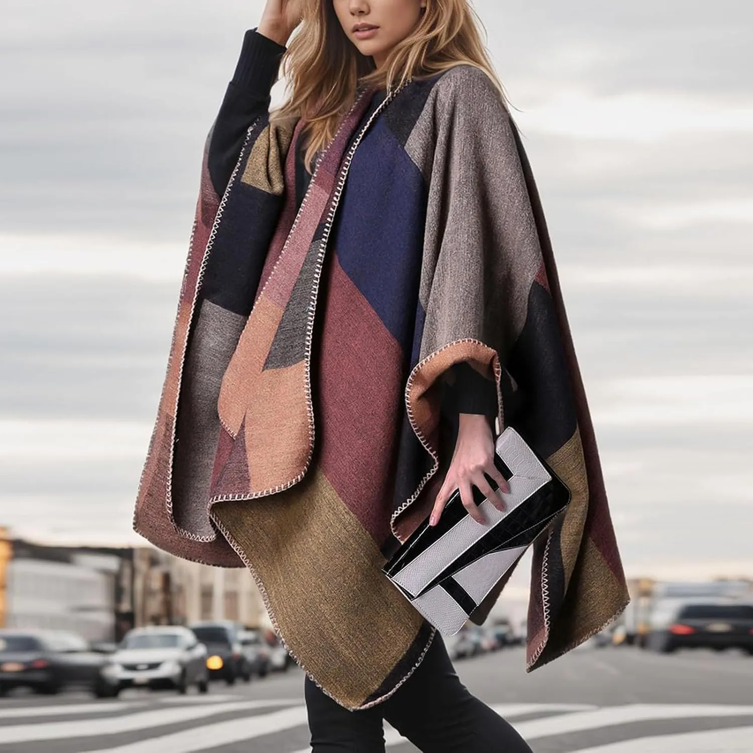 Women's Shawl Wraps Open Front Poncho Cape 2024 Oversized Sweaters Casual Cardigan Shawls for Fall Winter