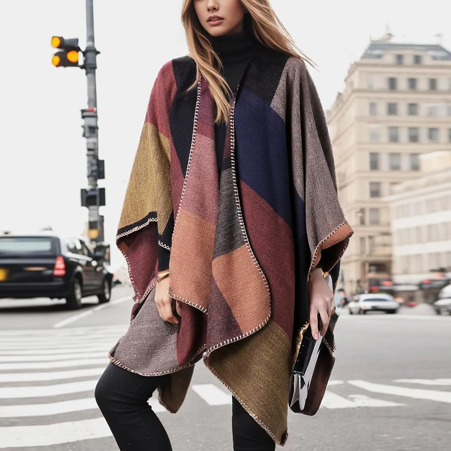 Women's Shawl Wraps Open Front Poncho Cape 2024 Oversized Sweaters Casual Cardigan Shawls for Fall Winter