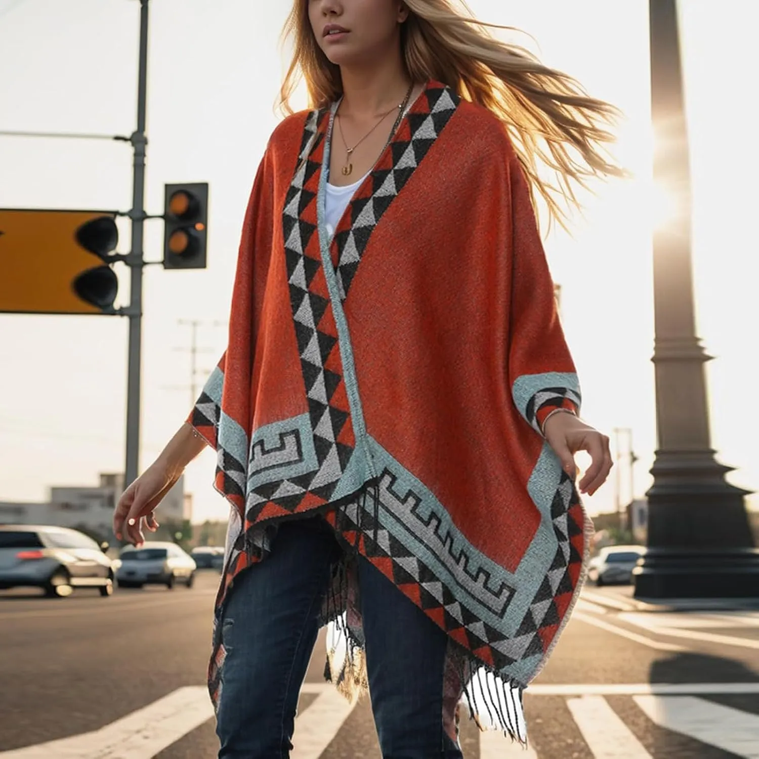 Women's Shawl Wraps Open Front Poncho Cape 2024 Oversized Sweaters Casual Cardigan Shawls for Fall Winter