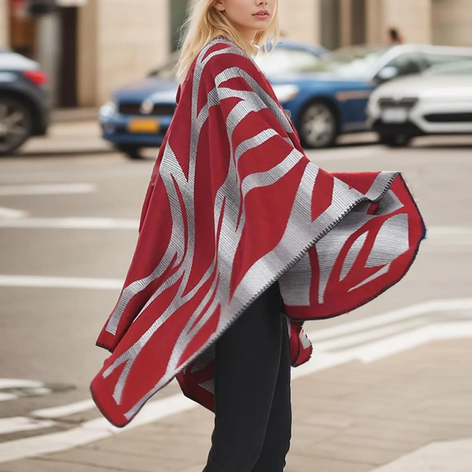 Women's Shawl Wraps Open Front Poncho Cape 2024 Oversized Sweaters Casual Cardigan Shawls for Fall Winter