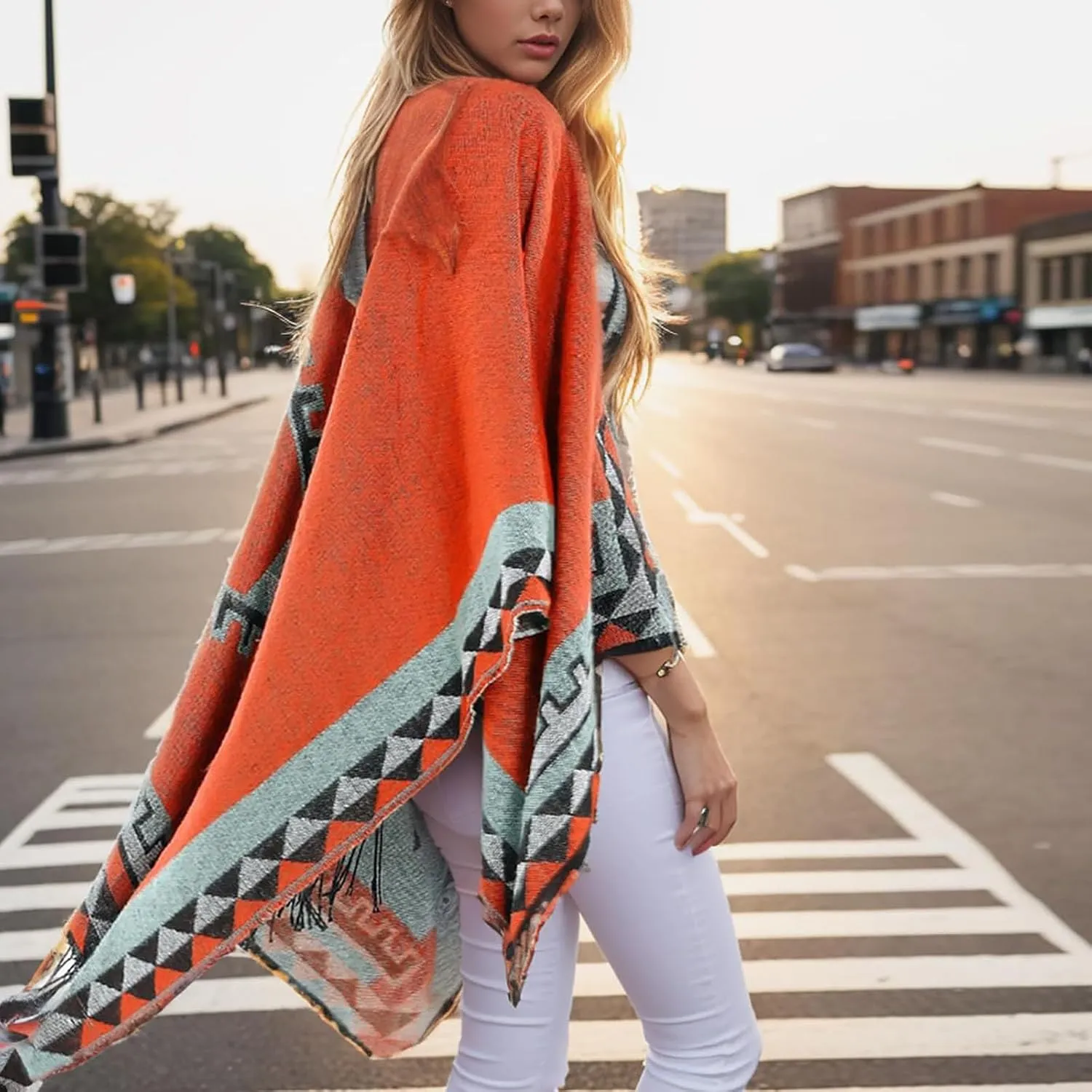 Women's Shawl Wraps Open Front Poncho Cape 2024 Oversized Sweaters Casual Cardigan Shawls for Fall Winter