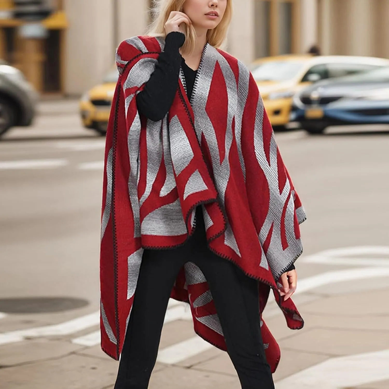 Women's Shawl Wraps Open Front Poncho Cape 2024 Oversized Sweaters Casual Cardigan Shawls for Fall Winter