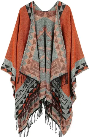 Women's Shawl Wraps Open Front Poncho Cape 2024 Oversized Sweaters Casual Cardigan Shawls for Fall Winter