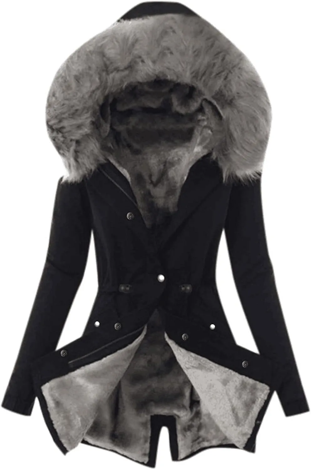 Women's Sherpa Lined Coat Zip Up Fleece Jacket Thermal Thicken Flannel Hood Overcoat with Pocket Winter Warm Outwear