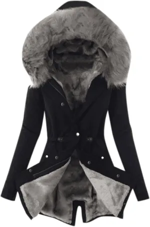 Women's Sherpa Lined Coat Zip Up Fleece Jacket Thermal Thicken Flannel Hood Overcoat with Pocket Winter Warm Outwear