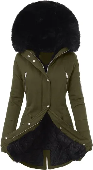 Women's Sherpa Lined Coat Zip Up Fleece Jacket Thermal Thicken Flannel Hood Overcoat with Pocket Winter Warm Outwear