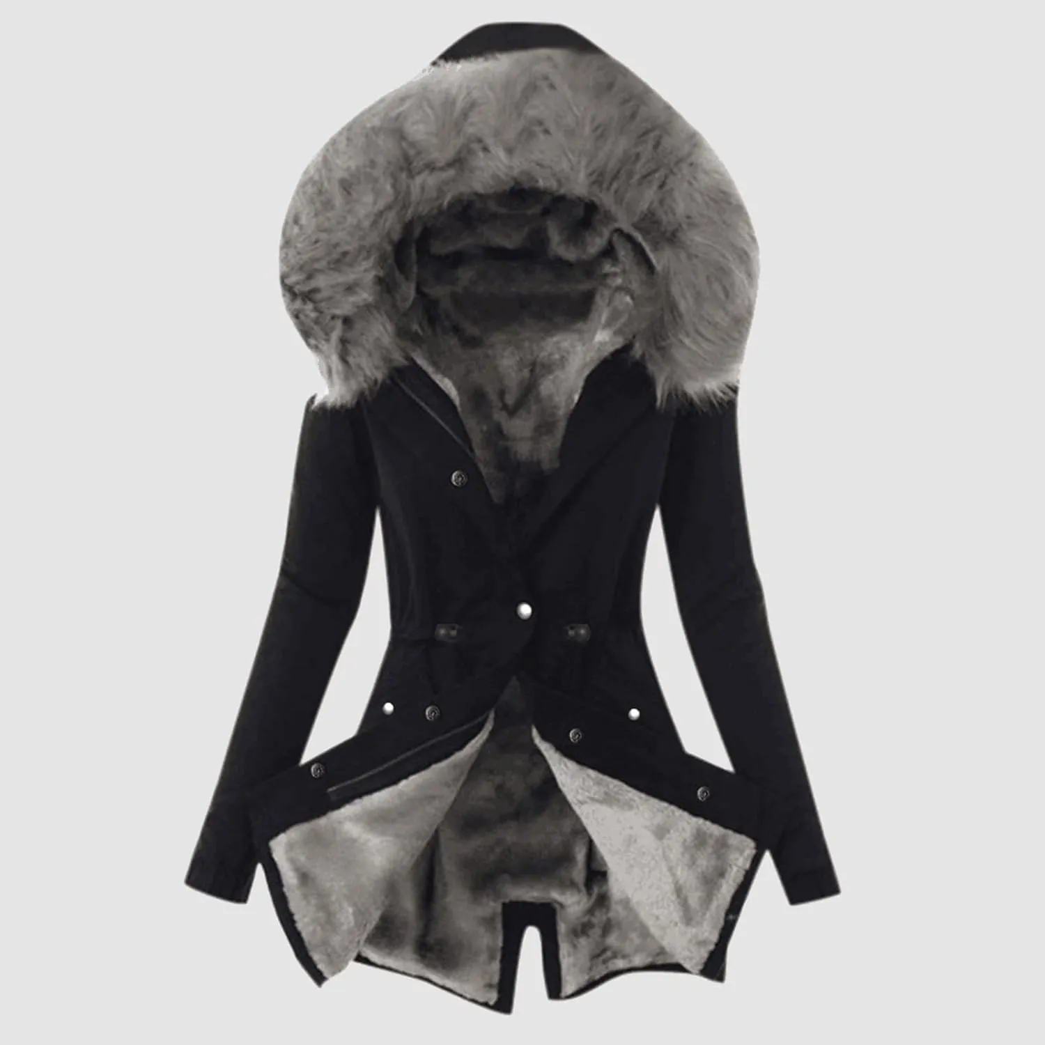 Women's Sherpa Lined Coat Zip Up Fleece Jacket Thermal Thicken Flannel Hood Overcoat with Pocket Winter Warm Outwear