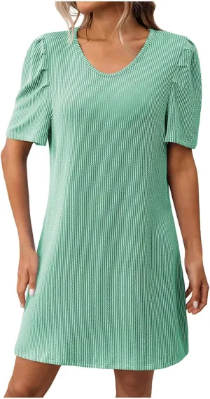 Womens Short Sleeve T-Shirt Dress Casual Basic Loose Summer Tunic Mini Dresses Round-Neck Swing A Line Beach Sundress