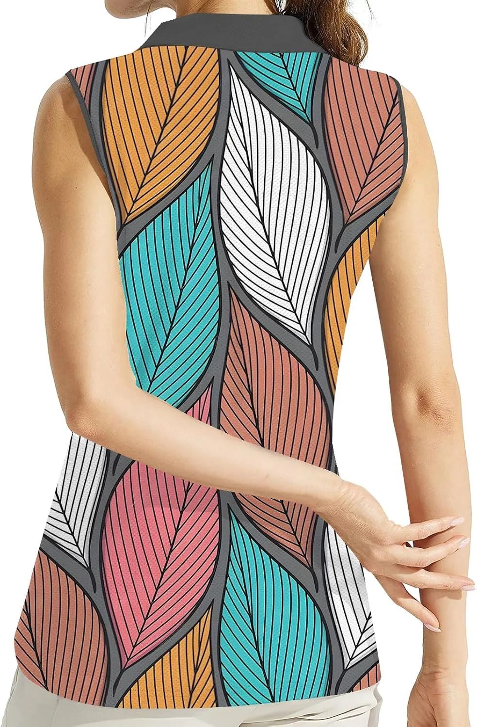 Women's Slim Fit Sleeveless Golf Polo Shirts Hawaiian Floral Moisture Wicking Tennis Tank Top with UPF 50  Protection