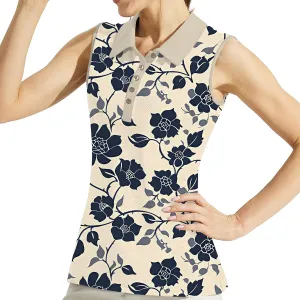 Women's Slim Fit Sleeveless Golf Polo Shirts Hawaiian Floral Moisture Wicking Tennis Tank Top with UPF 50  Protection
