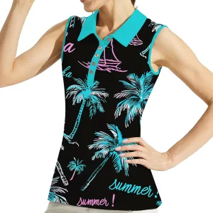Women's Slim Fit Sleeveless Golf Polo Shirts Hawaiian Floral Moisture Wicking Tennis Tank Top with UPF 50  Protection
