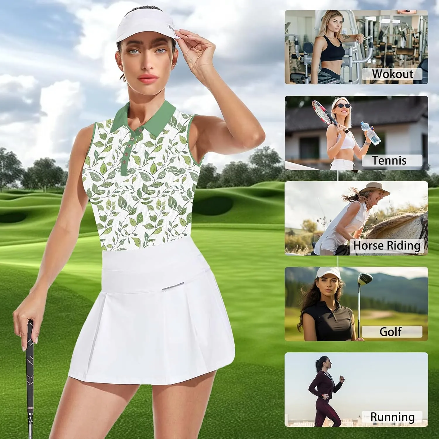 Women's Slim Fit Sleeveless Golf Polo Shirts Hawaiian Floral Moisture Wicking Tennis Tank Top with UPF 50  Protection