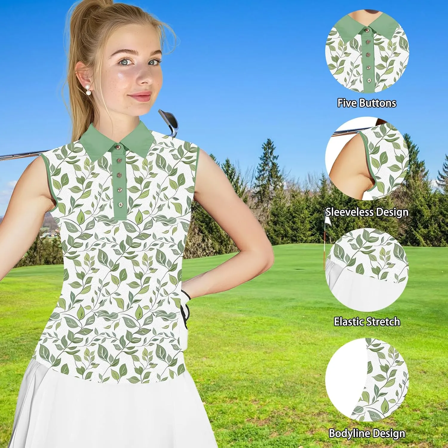 Women's Slim Fit Sleeveless Golf Polo Shirts Hawaiian Floral Moisture Wicking Tennis Tank Top with UPF 50  Protection