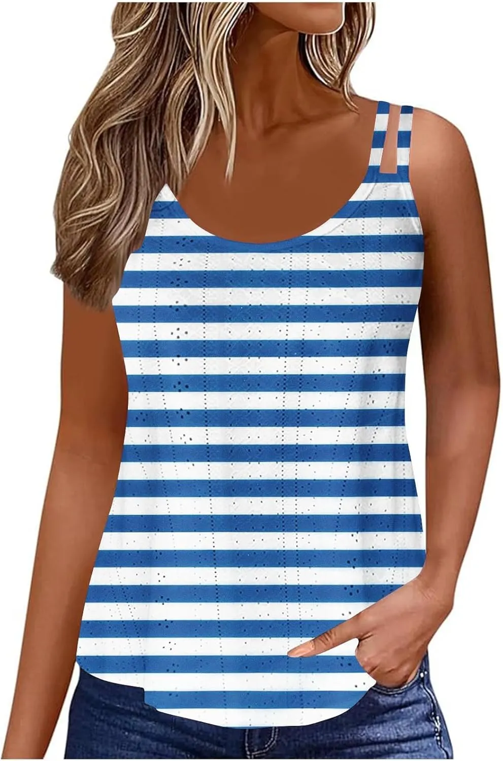 Women's Spaghetti Strap Eyelet Camisole Sleeveless Tank Tops Soft Cami Shirts Trendy Casual Summer Dressy Blouse