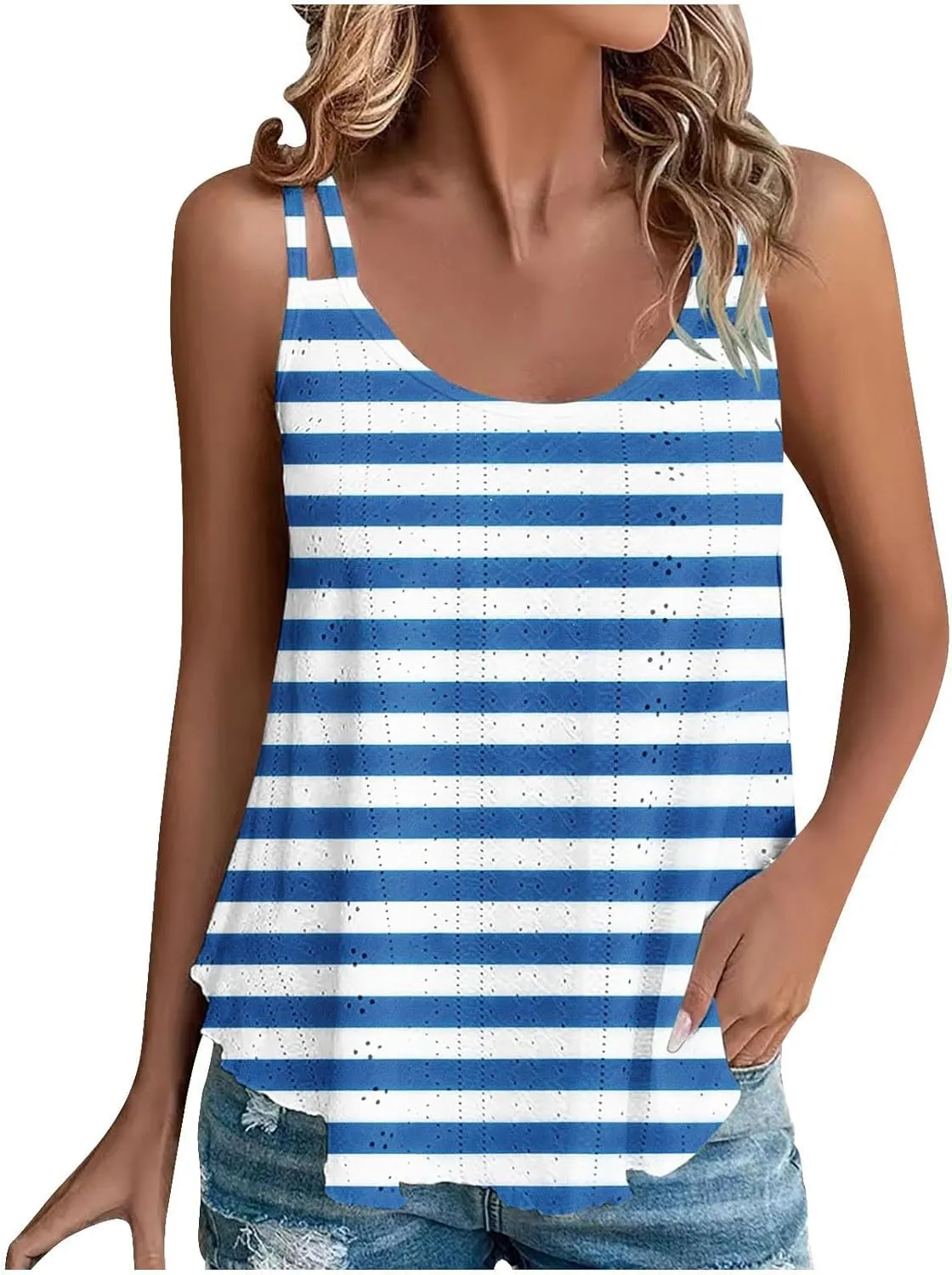Women's Spaghetti Strap Eyelet Camisole Sleeveless Tank Tops Soft Cami Shirts Trendy Casual Summer Dressy Blouse