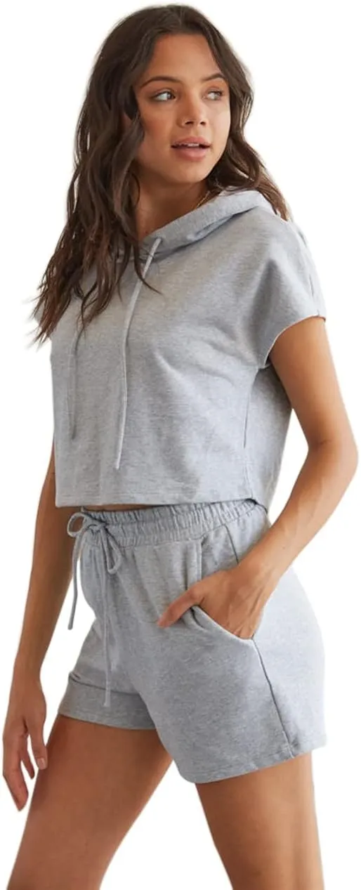 Women's Sports Cropped Hoodies Workout Fitness T-shirts Sweatshirt Drawstring Tops