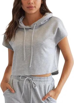 Women's Sports Cropped Hoodies Workout Fitness T-shirts Sweatshirt Drawstring Tops