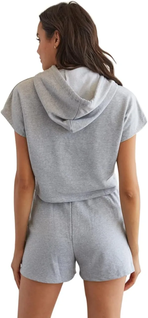 Women's Sports Cropped Hoodies Workout Fitness T-shirts Sweatshirt Drawstring Tops