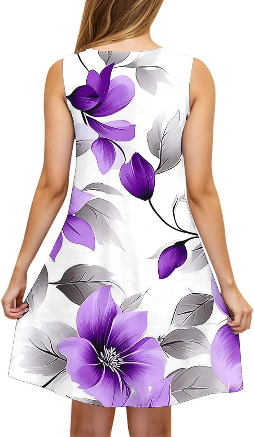 Women's Summer Dress 2025 Sleeveless Coverup Sundresses Floral Mini Casual Flowy Vacation Beach Dress with Pockets