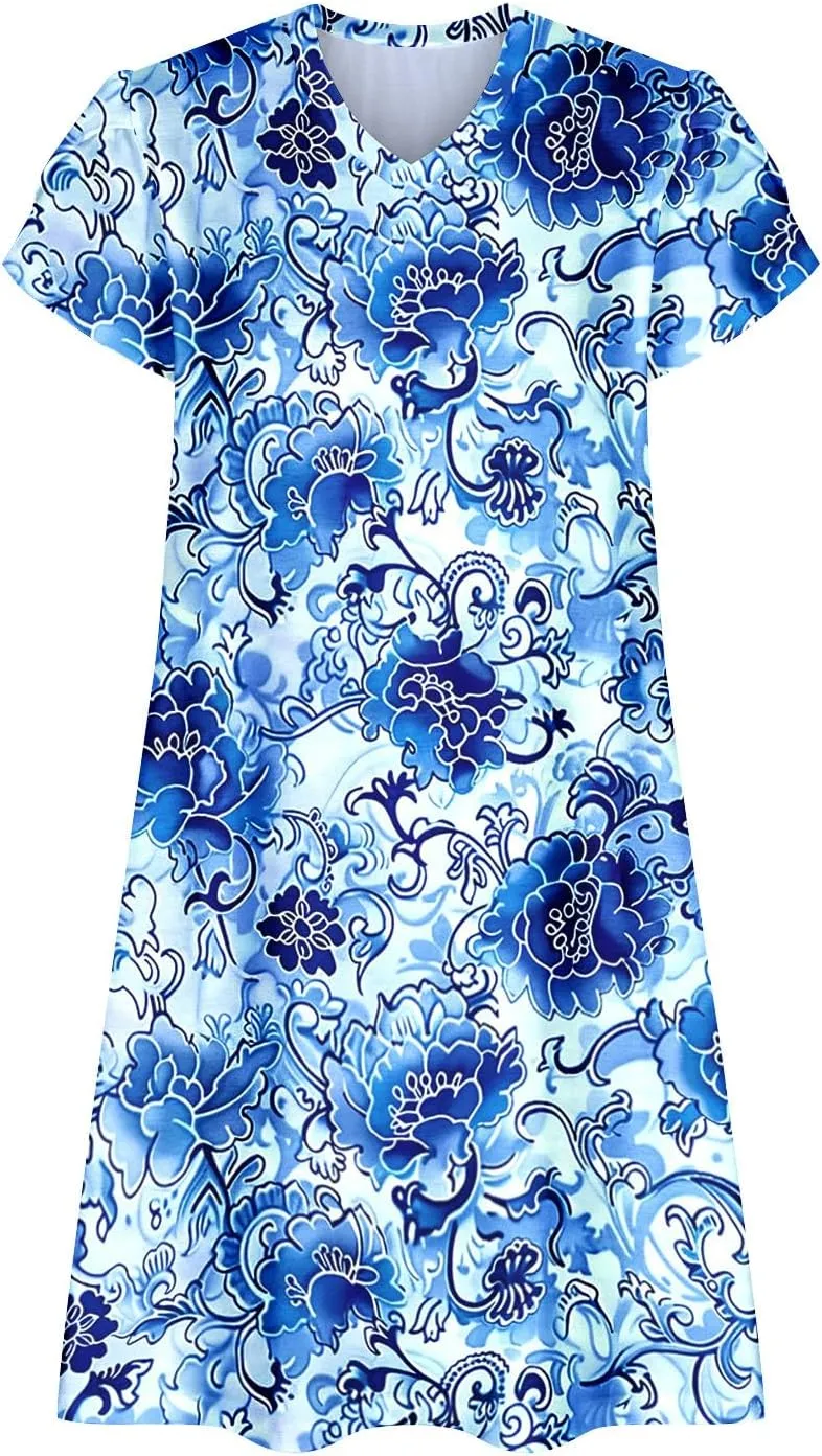 Womens Summer Dresses Casual Floral Sun Dresses Mini a-line Dress Flowy Beach Swing Dress Vacation with Pockets