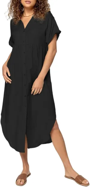 Womens Summer Dresses Lapel V Neck Short Sleeve Midi Dress Button Down Summercasual Loose Fit Shift Tshirt Dress