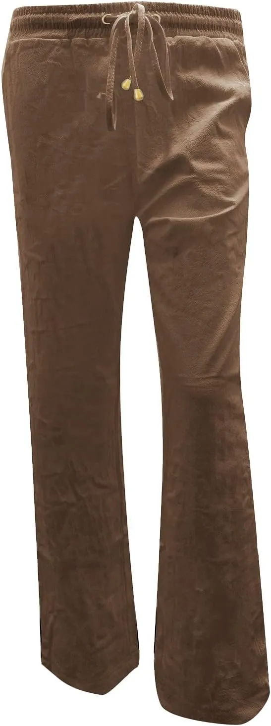Women's Summer High Waisted Linen Pants Straight Leg Drawstring Beach Pants Casual Loose Comfy Trousers with Pockets