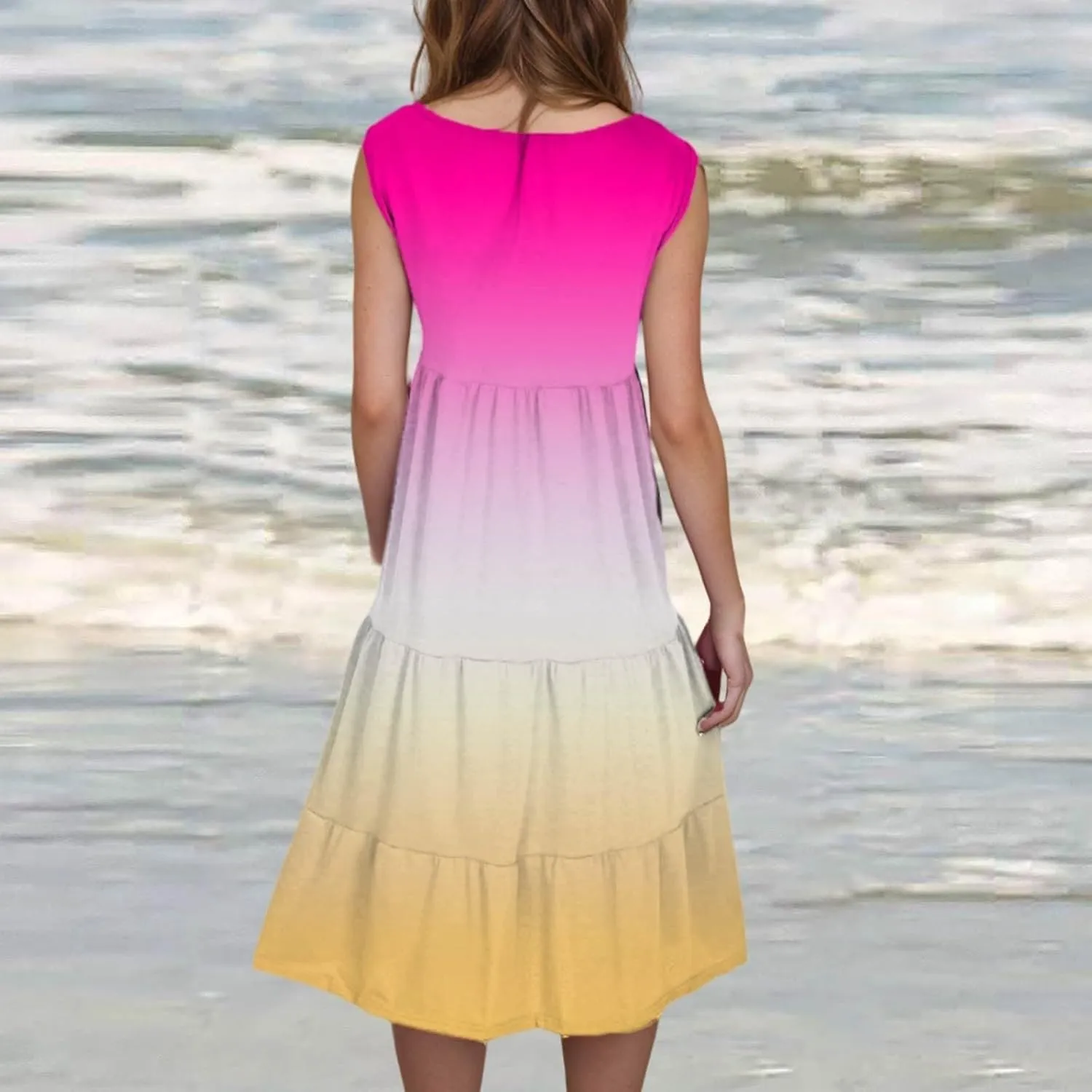 Women's Summer Midi Dress 2025 Sleeveless Crew Neck Dresses Casual A-Line Flowy Beach Sundress Beach Outfits
