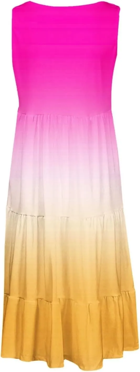 Women's Summer Midi Dress 2025 Sleeveless Crew Neck Dresses Casual A-Line Flowy Beach Sundress Beach Outfits