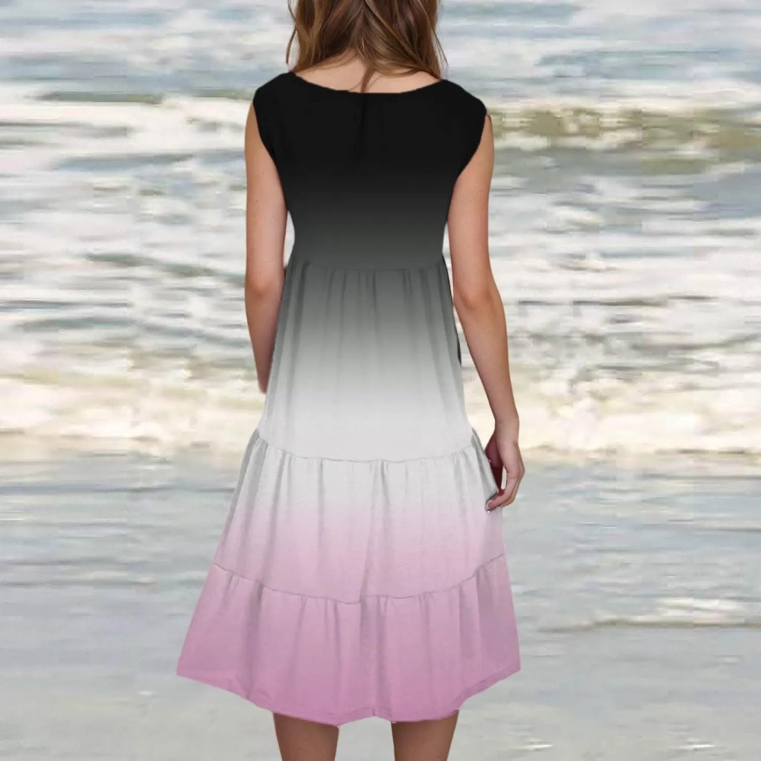Women's Summer Midi Dress 2025 Sleeveless Crew Neck Dresses Casual A-Line Flowy Beach Sundress Beach Outfits