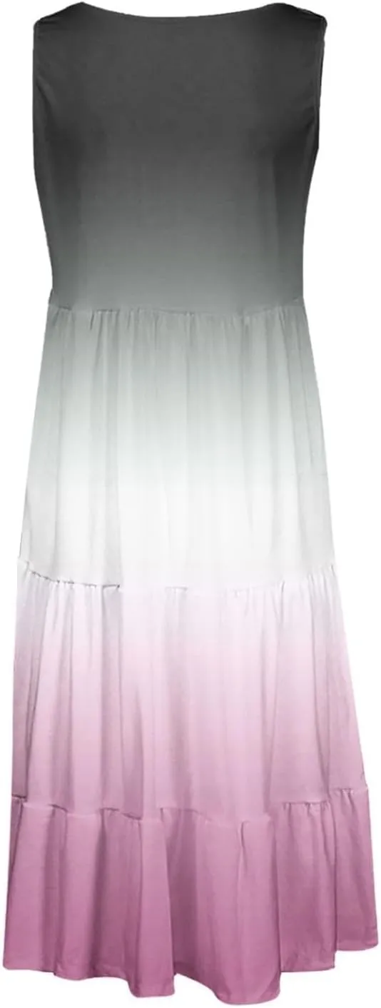 Women's Summer Midi Dress 2025 Sleeveless Crew Neck Dresses Casual A-Line Flowy Beach Sundress Beach Outfits