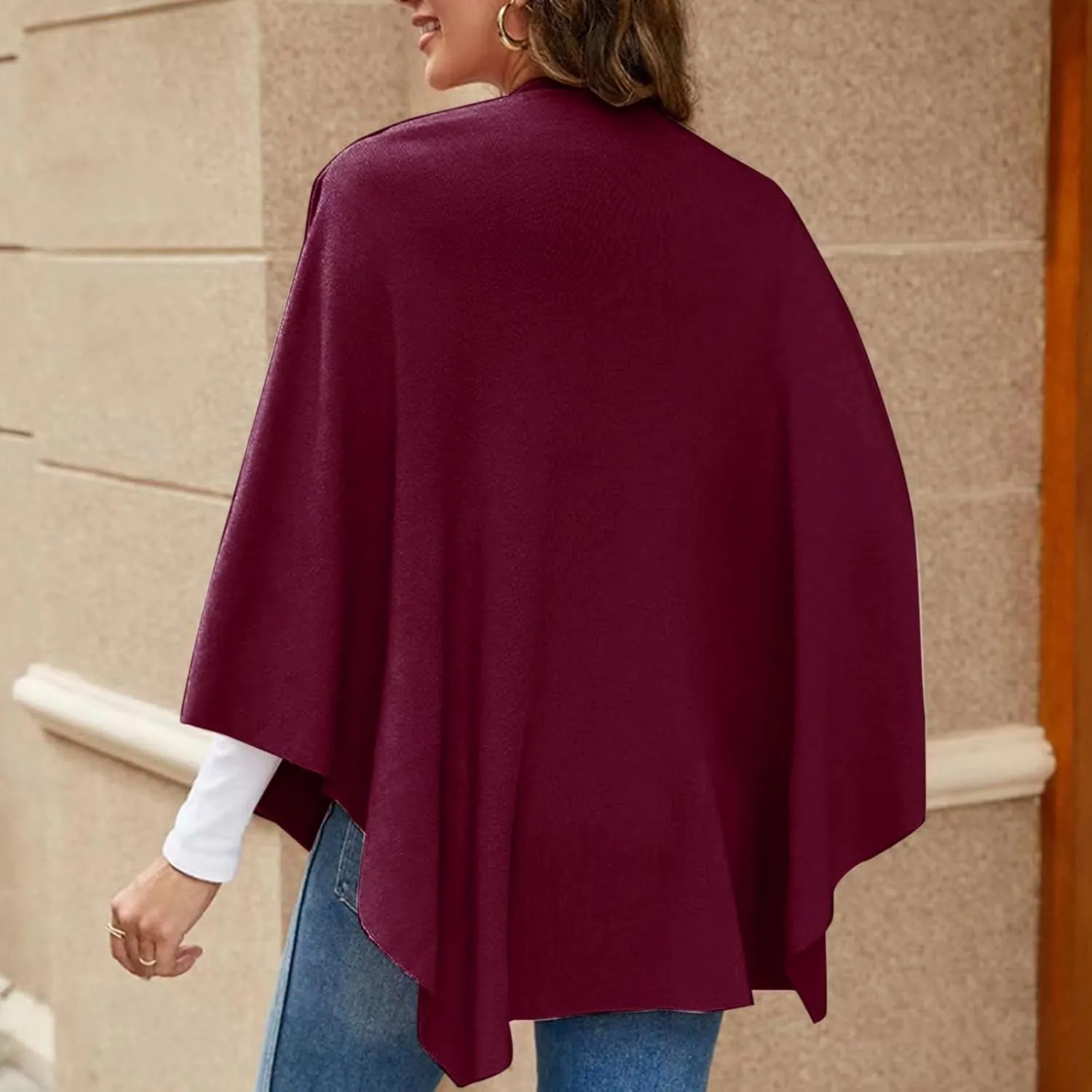 Women's Travel Knit Shawl Wraps, Knitted Poncho Cape Open Front Cardigan Sweater with Tassel for Spring Fall Winter