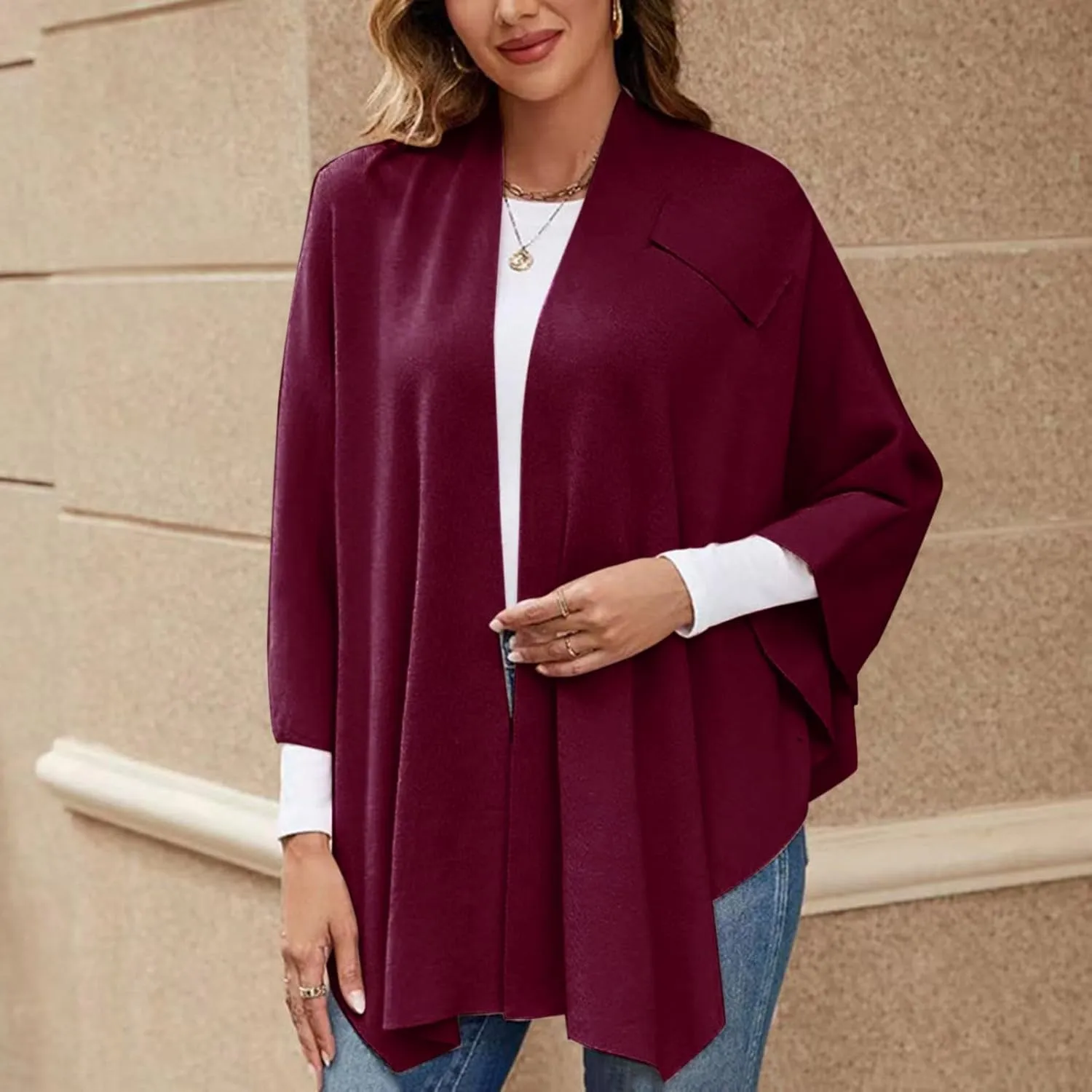 Women's Travel Knit Shawl Wraps, Knitted Poncho Cape Open Front Cardigan Sweater with Tassel for Spring Fall Winter