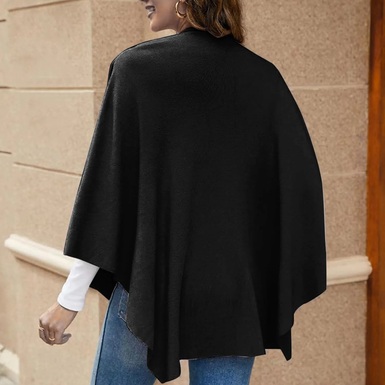 Women's Travel Knit Shawl Wraps, Knitted Poncho Cape Open Front Cardigan Sweater with Tassel for Spring Fall Winter