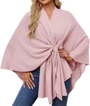 Women's Warm Pashmina Knit Tassel Open Front Poncho Sweater Scarf Cape Shawl Wrap Cardigan Coat Gifts for Fall Winter
