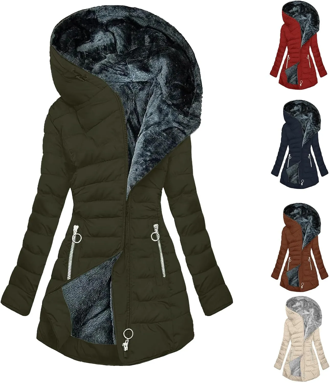Women's Warm Winter Jackets Fleece Lined Parka Coat Thermal Hooded Jacket Outdoor Outerwear Ski Snow Jacket Plus Size