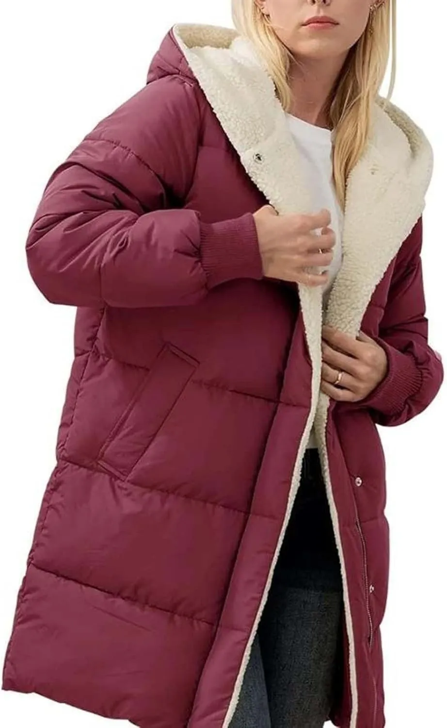 Womens Winter Coat Jacket Fleece Lined Long Sleeve Outwear Full Zipper Solid Coat Winter Warm Down Jacket with