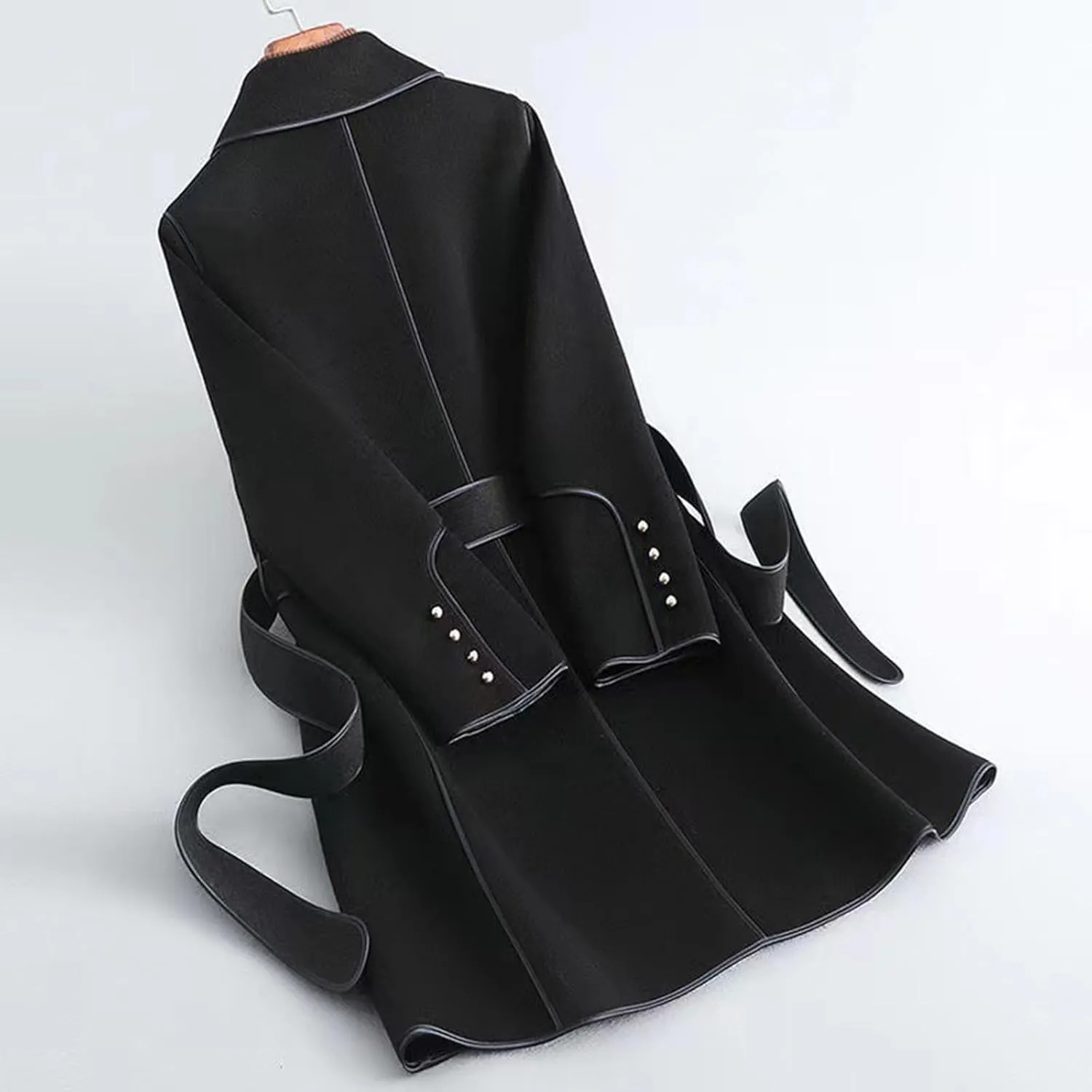 Womens Winter Coats Wool Blend Overcoat Fashion Notch Lapel Long Cardigan Elegant Mid Length Wrap Jacket with Tie Belt