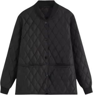 Womens Winter Down Jackets Lightweight Quilted Coats Long Sleeve Button Puffer Jacket Warm Outerwear with Pockets